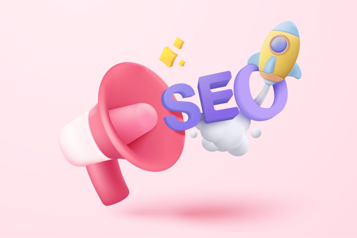Obraz przedstawia megafon z literami SEO